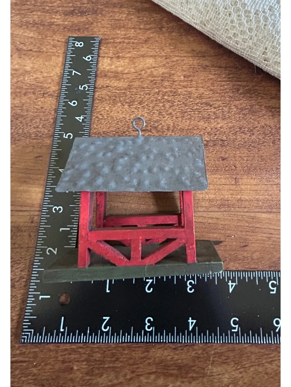 Handcrafted Miniature Red and Black Wooden Bridge Ornament